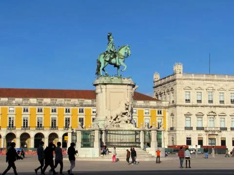The Praca do Comercio (Commerce Square) with Statue of King Jose I Stock Photos