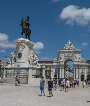 Praca do comercio commerce square with statue of king jose I lisbon Stock Photos