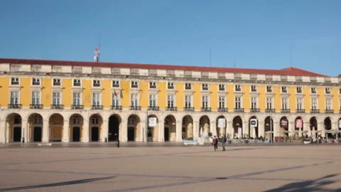 The 'Praca do Comercio' (Commercial Square) in Lisbon at sunrise Stock Footage 141430985