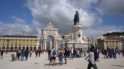 Praca do Comercio in Lisbon Stock Footage 90241096