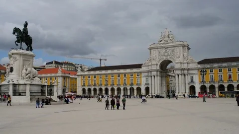 Praca do Comercio in Lisbon, Portugal Stock Footage