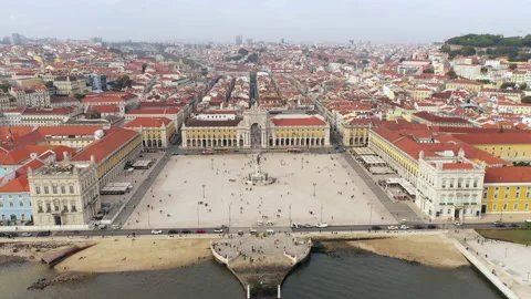 Praca do Comercio in Lisbon Portugal, Aerial view Stock Footage 165660323