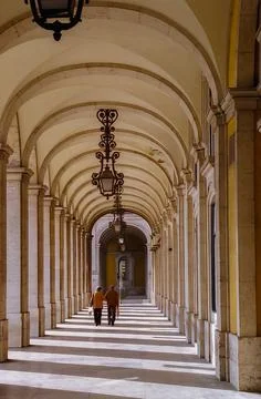 Praca do Comercio or Terreiro do Paco aka Commerce Square. 18th century Arc.. Stock Photos