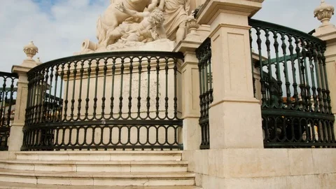 Praca do Comercio with the statue of King Jose I in downtown of Lisbon Video stock 108040039