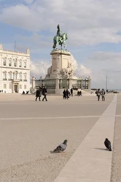 Praca do Comrcio with Equestrian Statue in Lisbon, Portugal Stock Photos