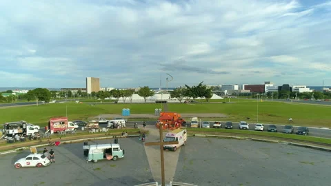 Praça do Cruzeiro Memorial JK Museu do Indio Brasilia aerial drone view Stock Footage 148488088
