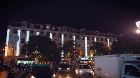 Praca do Rossio at night, Christmas, Lisbon, Portugal. Stock Footage 106719201