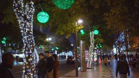 Praca do Rossio at night, Christmas, Lisbon, Portugal. Stock Footage 108050863