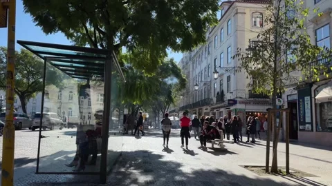 The Praça Dom Pedro IV is the main central square of Lisbon Stock Footage 242163367