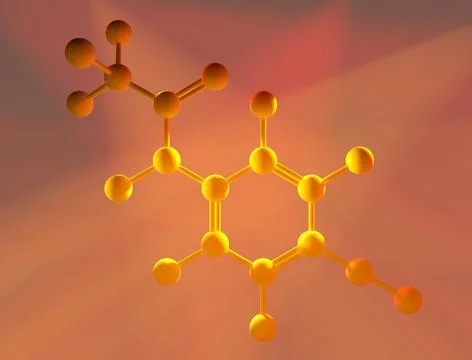 Pracetamol molecule in warm rays of light Stock Illustration