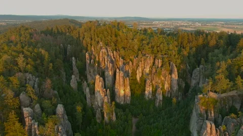 The Prachov Rocks aerial sunset view, Bohemian Paradise UNESCO geopark, Czechia Vídeo Stock 246037559