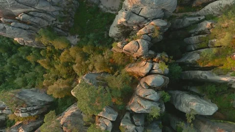 The Prachov Rocks aerial top-down sunset view, Bohemian Paradise, Czechia 스톡 동영상 245305437