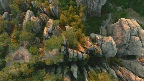 The Prachov Rocks aerial top-down sunset view, Bohemian Paradise, Czechia 스톡 동영상 246036766