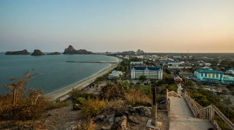 Prachuap city from high position with beach in the evening timelapse Stock Footage 49912984