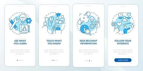 Practical learning techniques blue onboarding mobile app screen Stock Illustration
