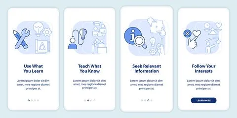 Practical learning techniques light blue onboarding mobile app screen Stock Illustration
