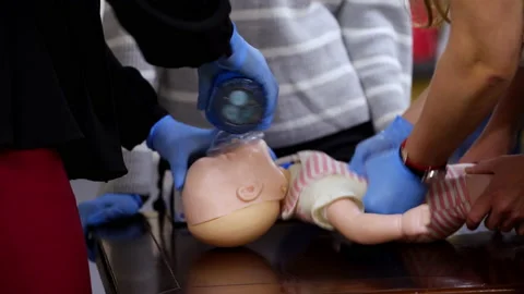 Practical medical course on a mannequin.  Stock Footage 149434696