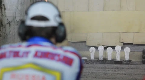 Practical shooting. Man shoots at a target. target hit Stock Footage 34696990