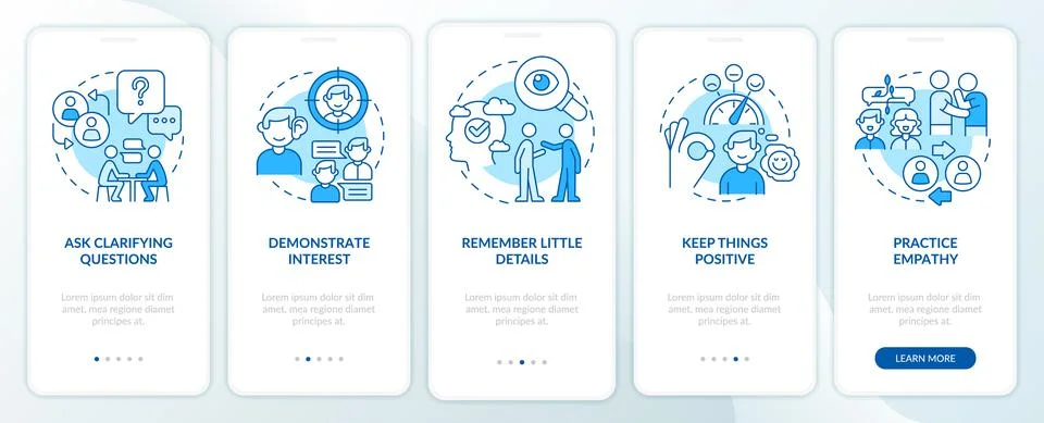 Practical steps to build charisma blue onboarding mobile app screen Stock Illustration