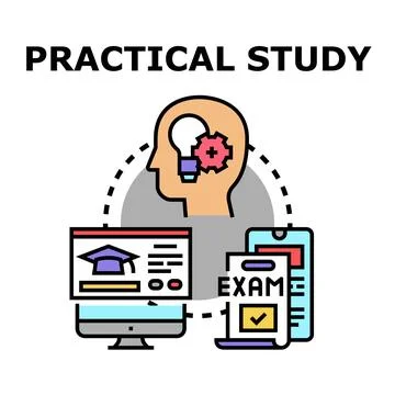 Practical study online learning and examination concept Illustrazione stock