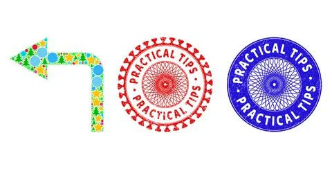 Practical Tips Distress Rubber Imprints and Turn Left Mosaic of New Year Symbols Stock-Illustration