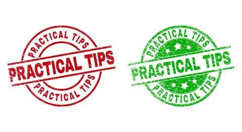PRACTICAL TIPS Round Stamps with Distress Texture Stock Illustration