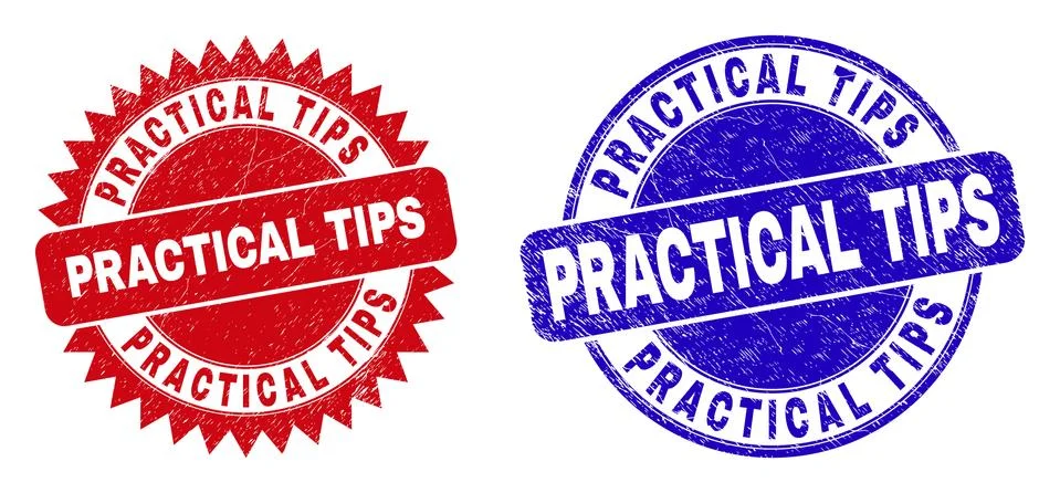 PRACTICAL TIPS Rounded and Rosette Stamps with Grunged Style Stock Illustration