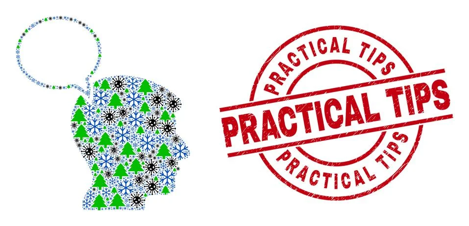 Practical Tips Scratched Watermark and Head Thinking Cloud Composition of Virus Stock Illustration
