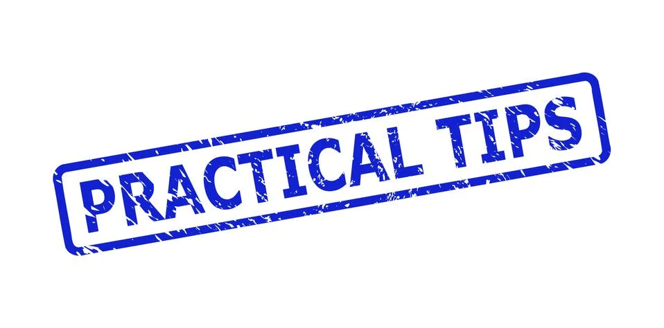 PRACTICAL TIPS Stamp with Unclean Texture and Rounded Rectangle Frame Stock Illustration
