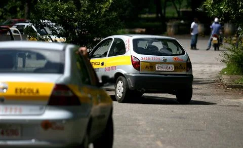 Practical training of driving school students Stock Photos