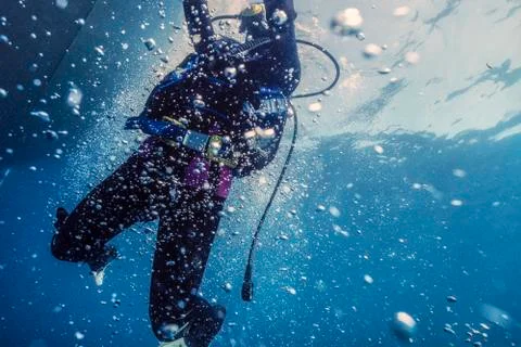 Practice of diving in the sea Stock Photos