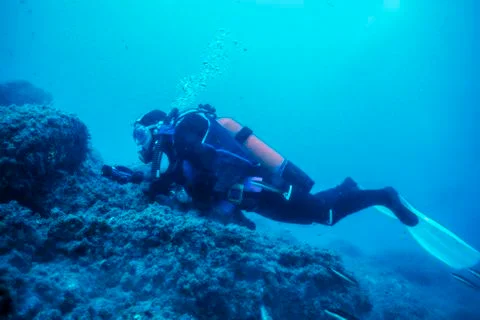 Practice of diving in the sea 스톡 사진