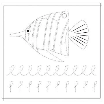 Practice handwriting. circle the dots. drawing a worksheet for children. Illu Stock Illustration