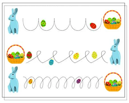 Practice handwriting, circle the line. Easter eggs, Easter basket, Easter b.. Stock Illustration