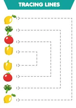 Practice of handwriting vegetables. Drawing lines for preschoolers. 스톡 일러스트