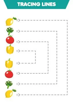 Practice of handwriting vegetables. Drawing lines for preschoolers. イラスト素材