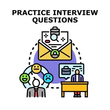 Practice interview questions for job search preparation Stock Illustration