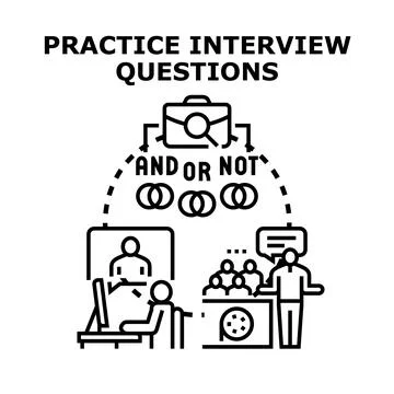 Practice interview questions preparing job candidate assessment Stock Illustration
