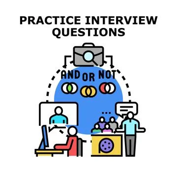 Practice interview questions preparing job candidate assessment Stock Illustration