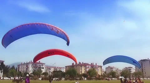 Practice For Paragliding in the City Stock Footage 38960986