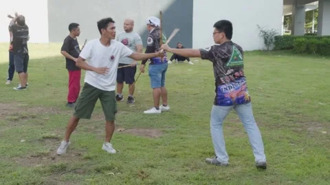 A practice session where Filipinos practice their 'Arnis' stick fighting skills. Stock Footage 287899946