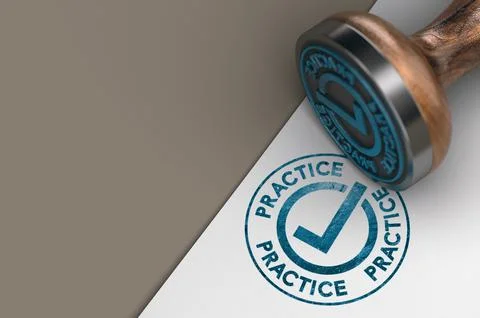 Practice stamp over paper background with copy space. Illustrazione stock