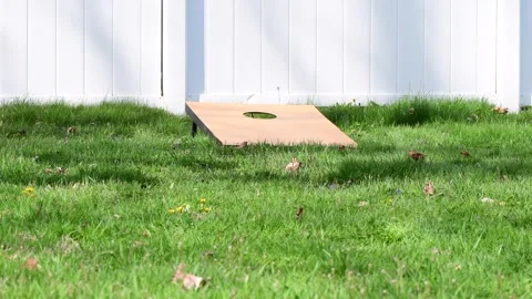 PracticeCorn hole practice play focus on the hole and bags Stock Footage 272832404