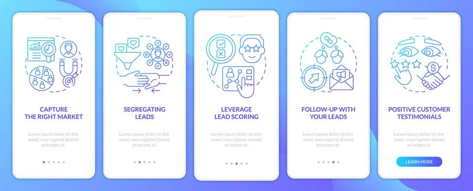 Practices of lead conversion blue gradient onboarding mobile app screen 스톡 일러스트