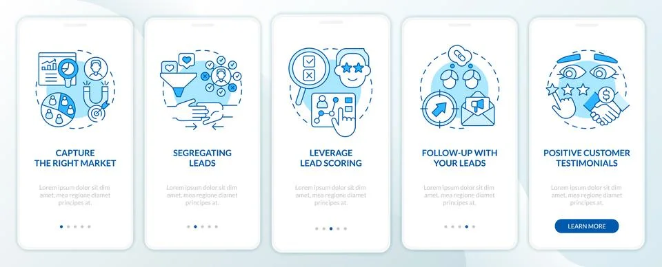 Practices of lead conversion blue onboarding mobile app screen 스톡 일러스트