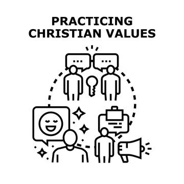 Practicing christian values forming community and developing positive beliefs Stock Illustration