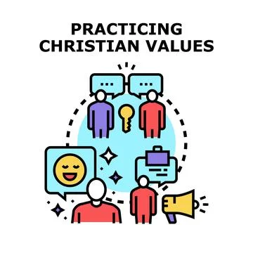 Practicing christian values forming community and developing positive beliefs Stock Illustration