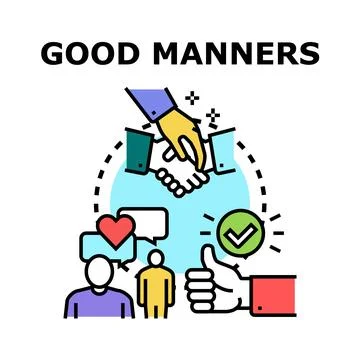 Practicing good manners and etiquette in social interaction Stock Illustration