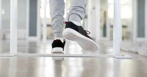 Practicing on parallel bars, person with disability walking in rehabilitation Stock-Footage 300148148