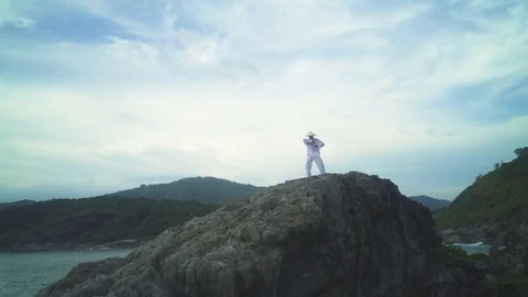 Practicing Performs Tai Chi Moves Stock Footage 70859922